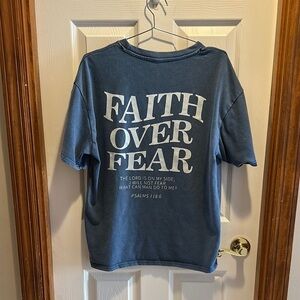 Blue Short Sleeve Tee with Inspirational Print